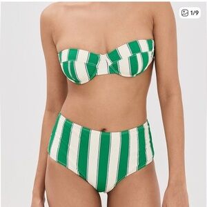 STAUD Emerald and Cream Striped Bikini